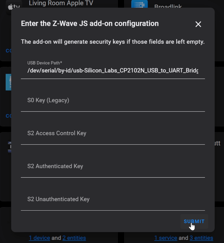 Z-Wave config USB device path