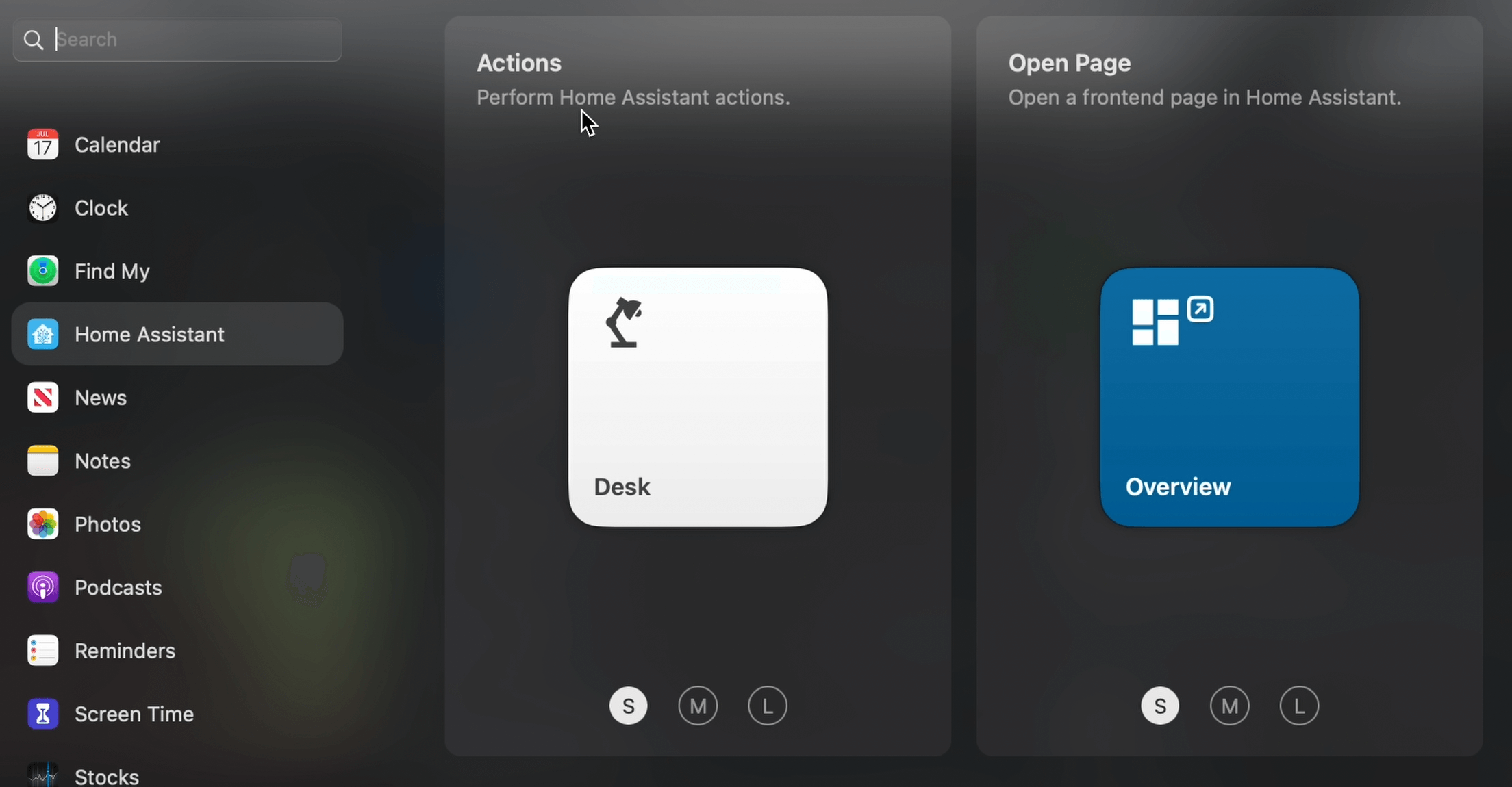 Home Assistant Action widget