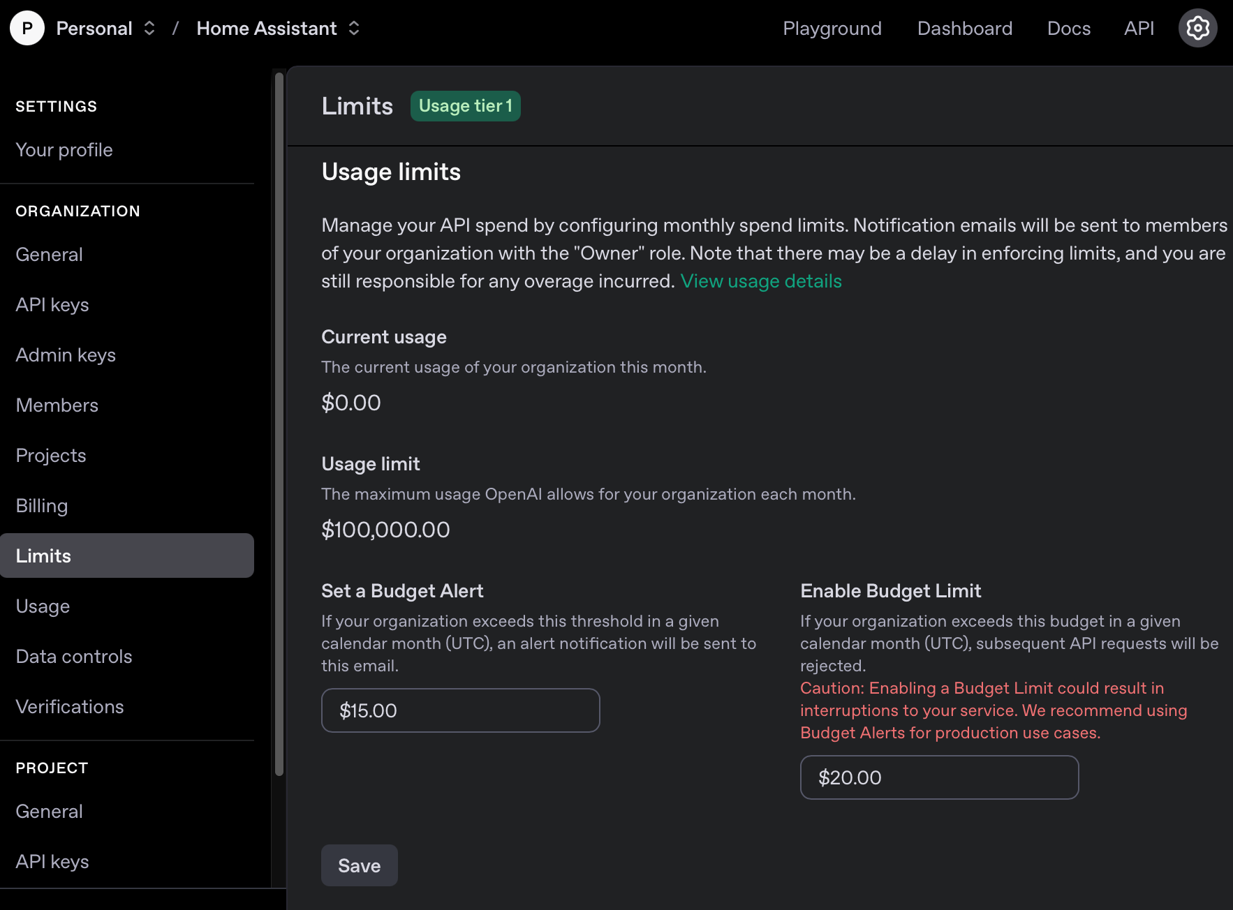 OpenAI Limits page